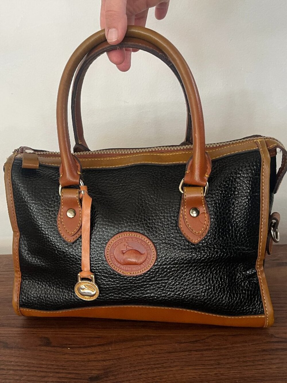 VTG Dooney Bourke Black and Brown Pebble AllWeather Leather Doctor's/Bowler Bag